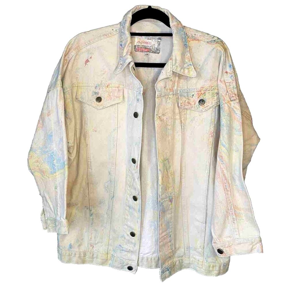 Vintage Trucker Jean Jacket Womens Small Oversized Relaxed Fit Multicolor Denim